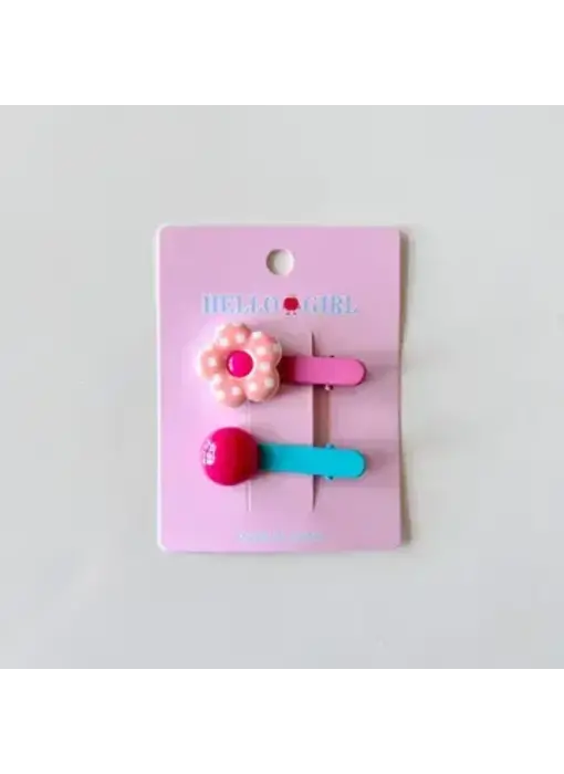 Children's Flower Round Bead hair clip - dark pink