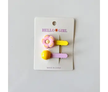 Children's Flower Round Bead hair clip- pink/yellow