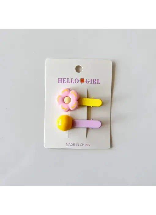 Children's Flower Round Bead hair clip- pink/yellow