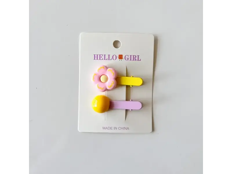 ACCITY Children's Flower Round Bead hair clip- pink/yellow