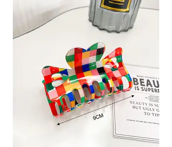 Rainbow Checker Hair Claw Clip