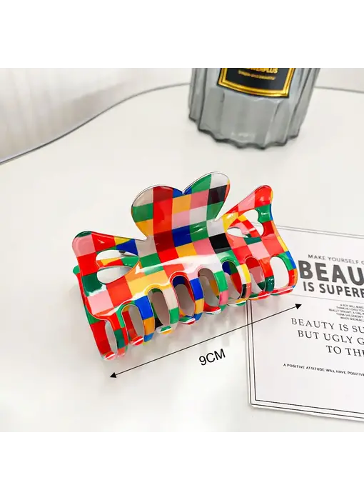 Rainbow Checker Hair Claw Clip