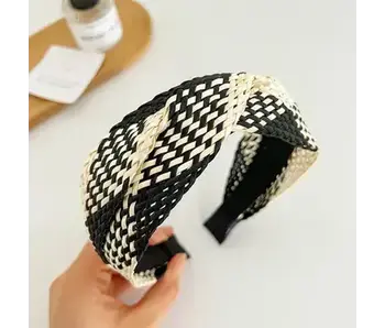 Knit headband- black/beige