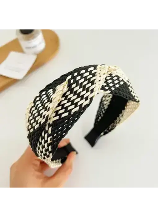 Knit headband- black/beige