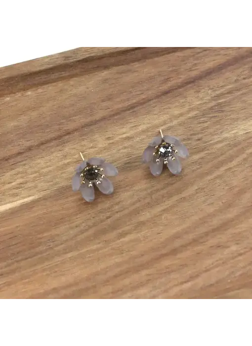 E25226 Glass Crystal Centered Flower Post Earrings - purple