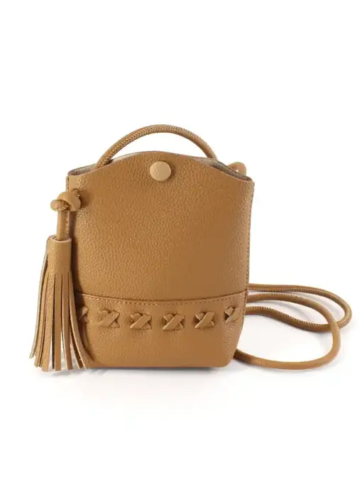 Tassel Décor Synthetic Leather Crossbody Bag - Camel