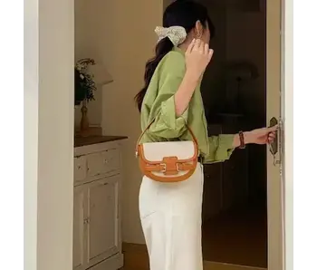 Buckle Décor Top Handle Canva Crossbody Bag - Camel