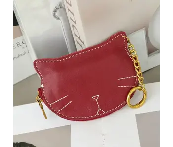 Leather Kitty Coin Purse Charm/Key Chain - Red