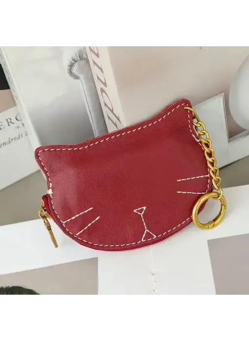 Leather Kitty Coin Purse Charm/Key Chain - Red