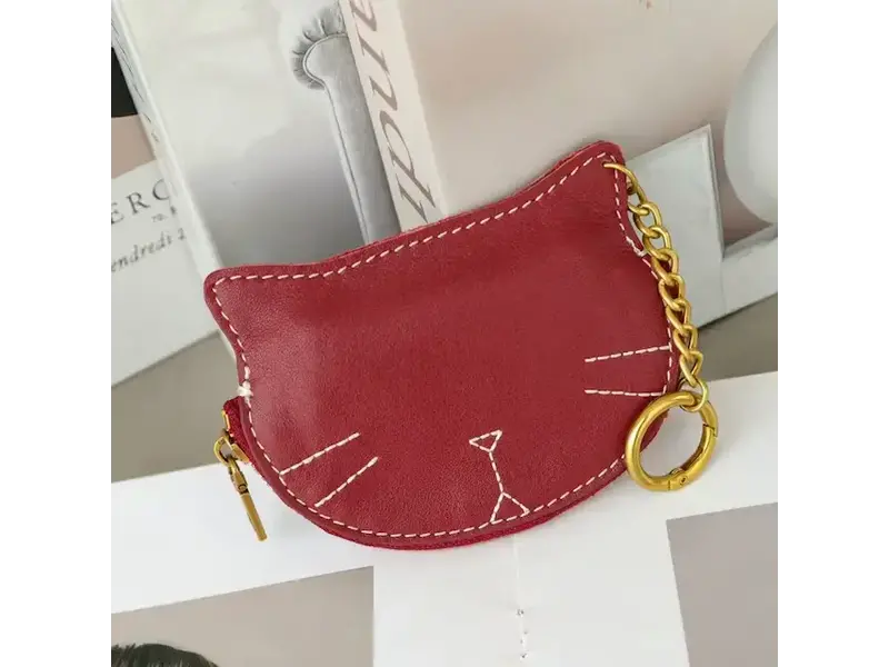 pretty persuasions Leather Kitty Coin Purse Charm/Key Chain - Red