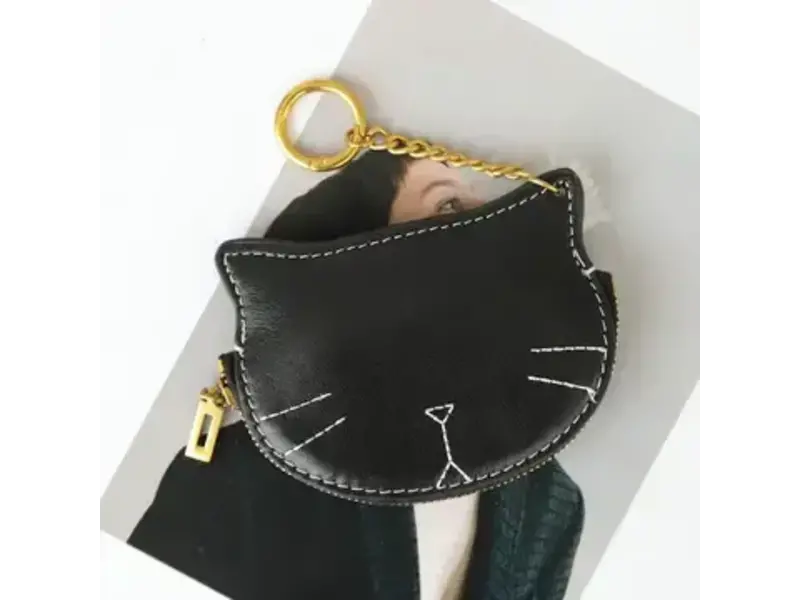 pretty persuasions Leather Kitty Coin Purse Charm/Key Chain - Black
