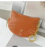 pretty persuasions Leather Kitty Coin Purse Charm/Key Chain - Caramel