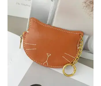 Leather Kitty Coin Purse Charm/Key Chain - Caramel