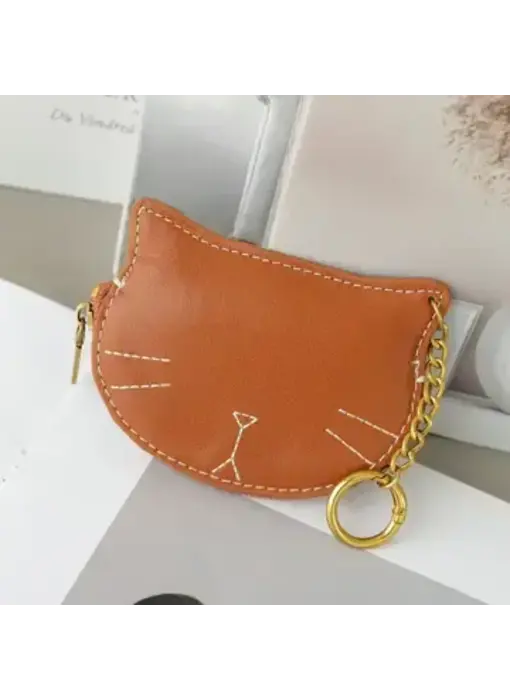 Leather Kitty Coin Purse Charm/Key Chain - Caramel