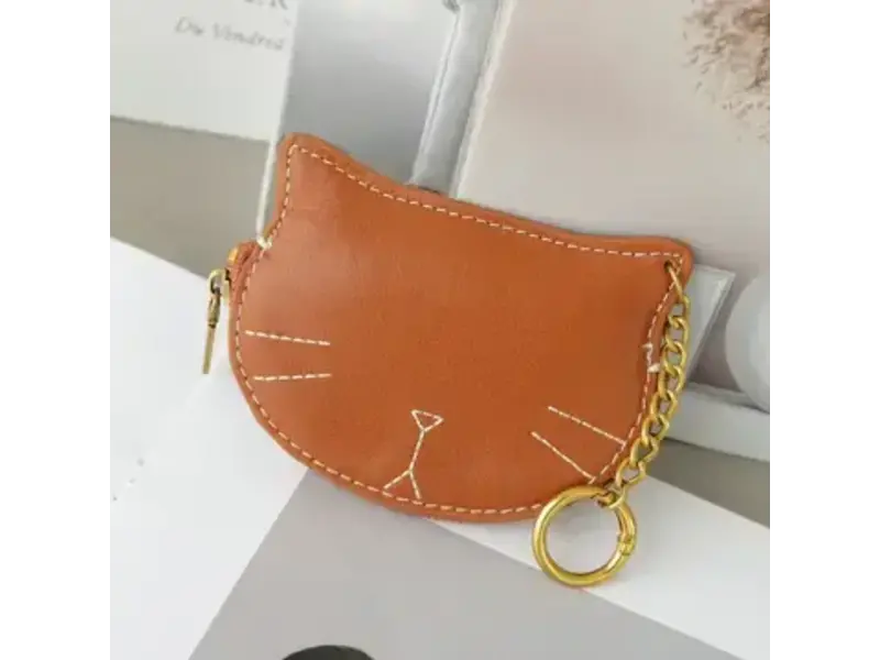 pretty persuasions Leather Kitty Coin Purse Charm/Key Chain - Caramel