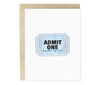 Admit One Bundle of Joy Blue New Baby Greeting Card