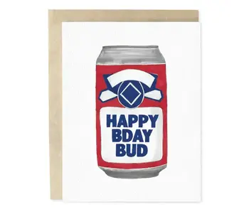 Happy Birthday Bud Beer Man Hand-Illustrated Greeting Card