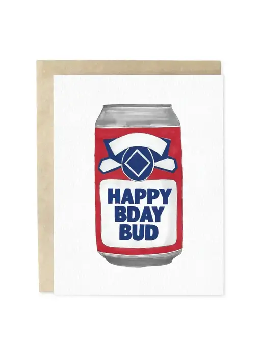 Happy Birthday Bud Beer Man Hand-Illustrated Greeting Card