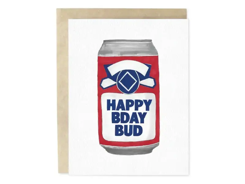 Skribbles Happy Birthday Bud Beer Man Hand-Illustrated Greeting Card