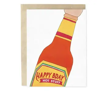 Happy Birthday Hot Stuff Sauce Man Greeting Card