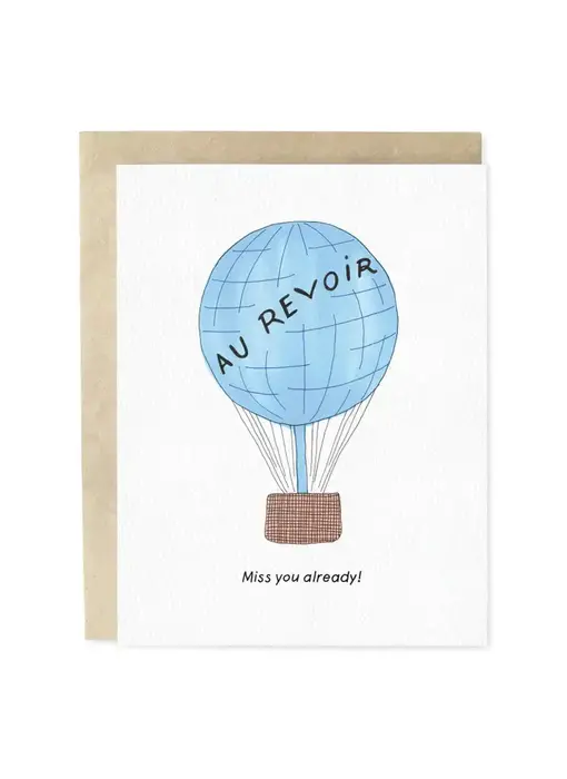 Au Revoir Balloon Miss You Hand-Illustrated Greeting Card