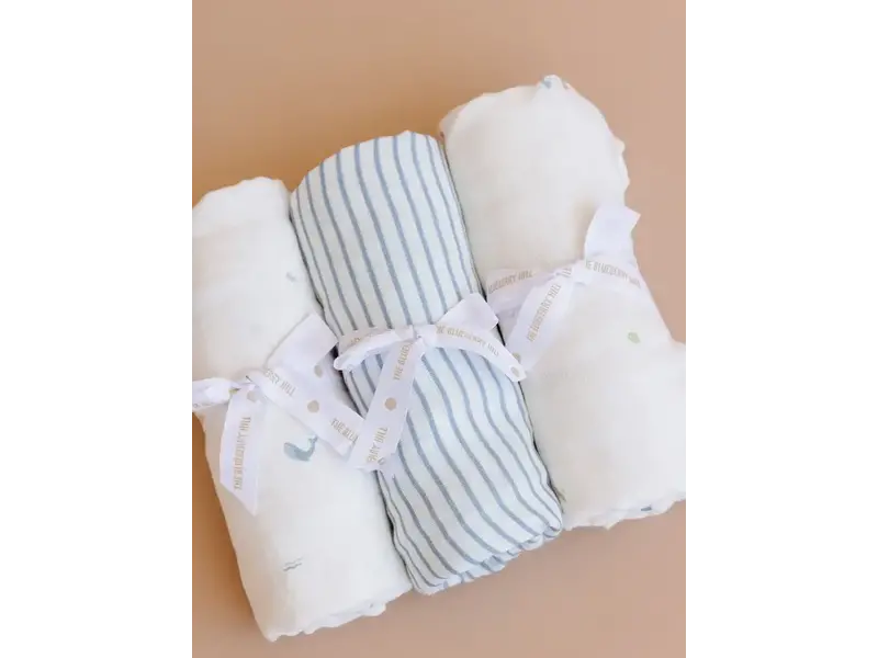 The Blueberry Hill Swaddle Blue Stripe Baby Organic Cotton Muslin Blanket