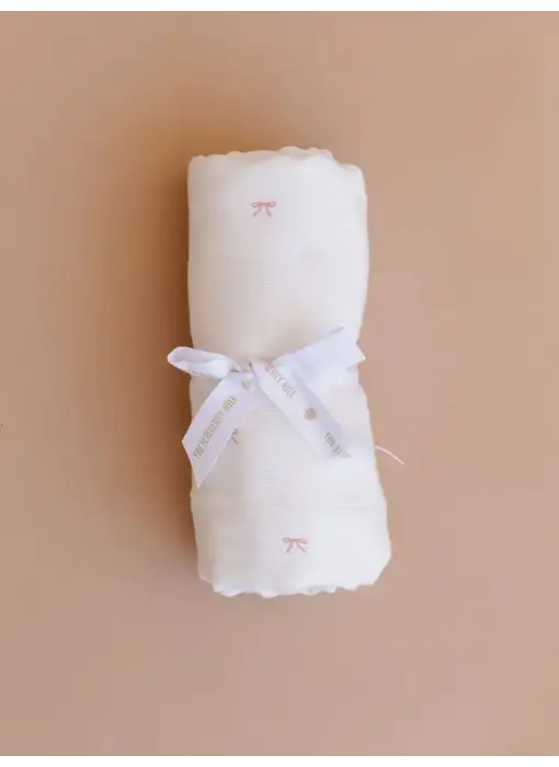 Swaddle Pink Bow Baby Girl Organic Cotton Muslin Blanket