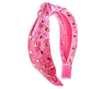 Kids Knot Headband - Gold Heart Stud Velvet Hair Accessories