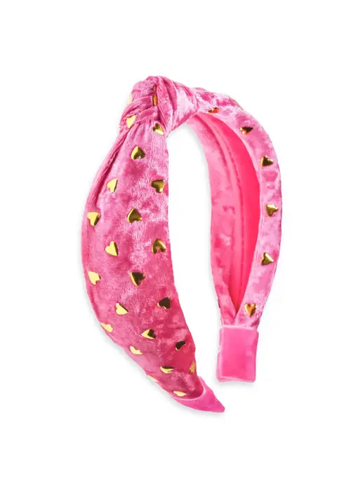 Kids Knot Headband - Gold Heart Stud Velvet Hair Accessories