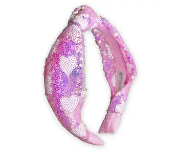 Kids Knot Headband - Pink Sequin Heart Valentine's Day
