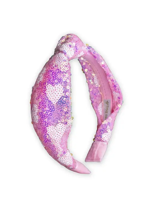Kids Knot Headband - Pink Sequin Heart Valentine's Day
