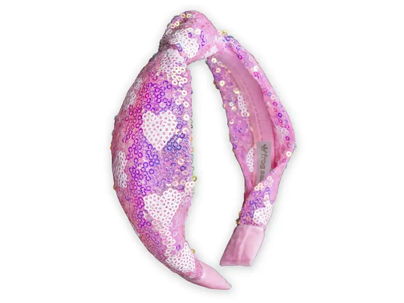 Frog Sac Kids Knot Headband - Pink Sequin Heart Valentine's Day