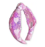 Frog Sac Kids Knot Headband - Pink Sequin Heart Valentine's Day