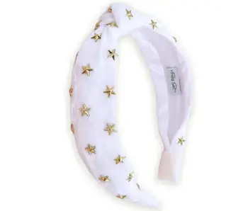 Kids Knot Headband - White Star Stud Velvet Hair Accessories