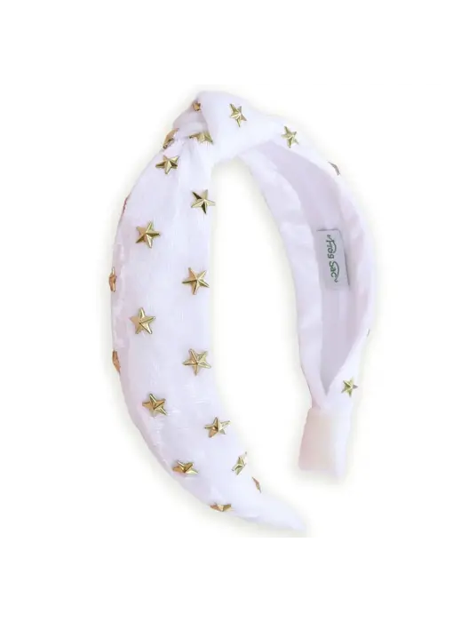 Kids Knot Headband - White Star Stud Velvet Hair Accessories