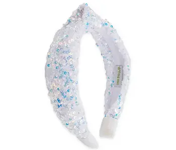 Kids Knot Headband - Sequin Knotted Hair Band Accesories (White)