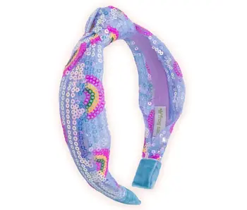 Kids Sequin Knot Headband - Rainbow Blue