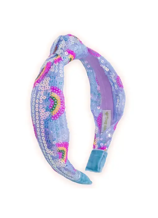 Kids Sequin Knot Headband - Rainbow Blue