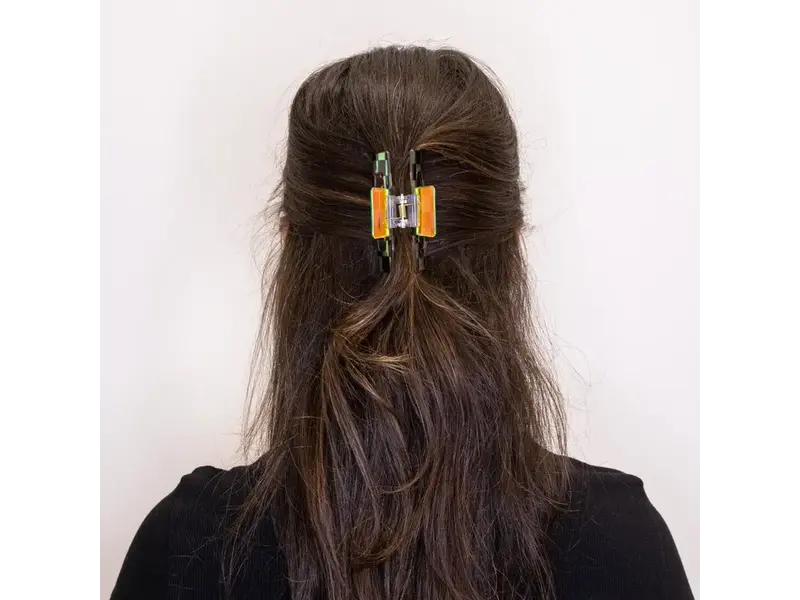 Frog Sac Medium Square Iridescent Checkered Hair Claw Clip Black