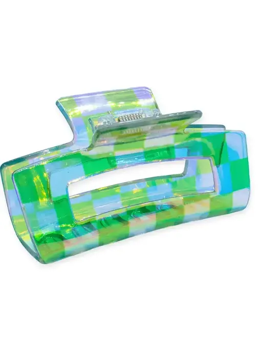 Copy of Medium Square Iridescent Checkered Hair Claw Clip Black
