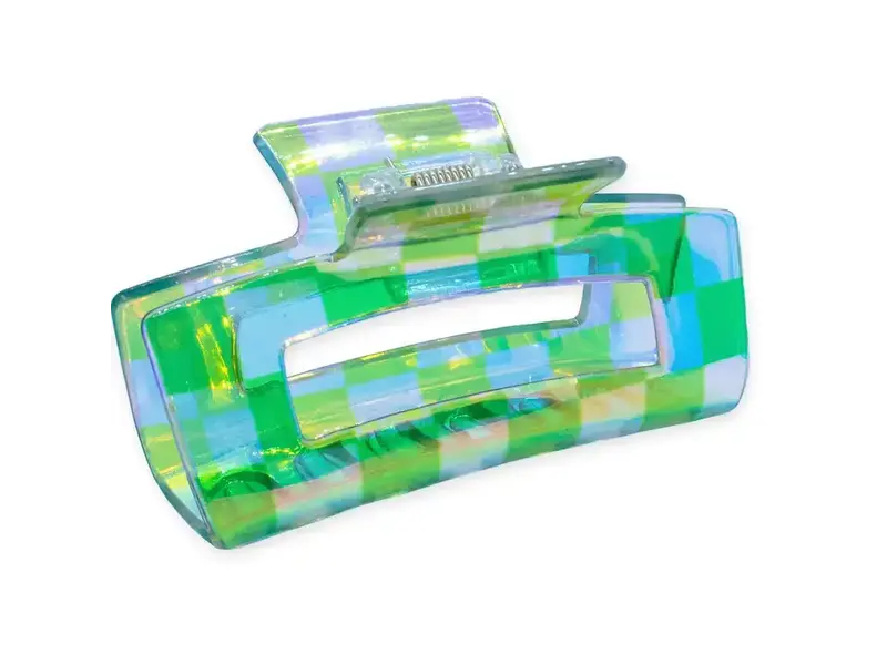 Frog Sac Copy of Medium Square Iridescent Checkered Hair Claw Clip Black