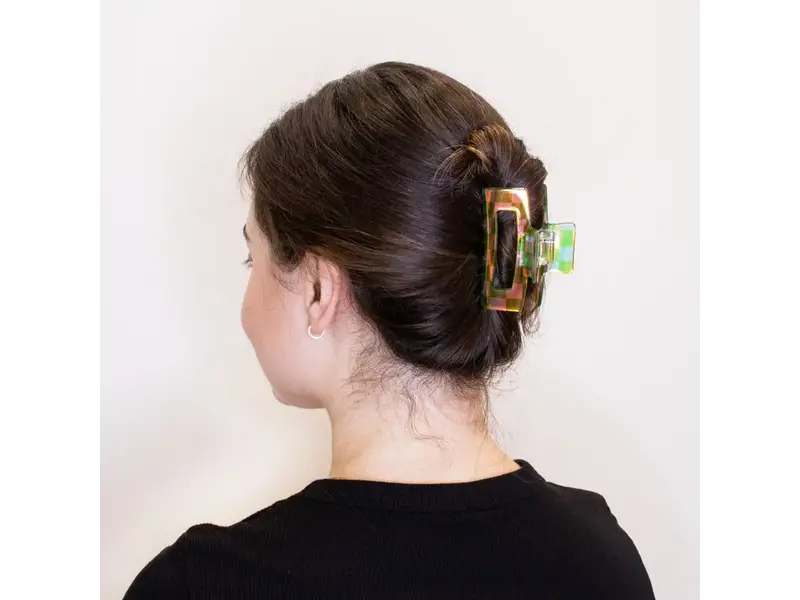 Frog Sac Copy of Medium Square Iridescent Checkered Hair Claw Clip Black