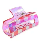 Frog Sac Medium Square Iridescent Checkered Hair Claw Clip Pink Frog Sac Medium Square Iridescent Checkered Hair Claw Clip Pink