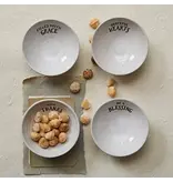 Creative Co-OP Stoneware Bowl w/ Stamped Saying, Cream Color, 4 Styles; 4" Round x 1-1/2"H