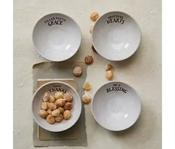 Stoneware Bowl w/ Stamped Saying, Cream Color, 4 Styles; 4" Round x 1-1/2"H