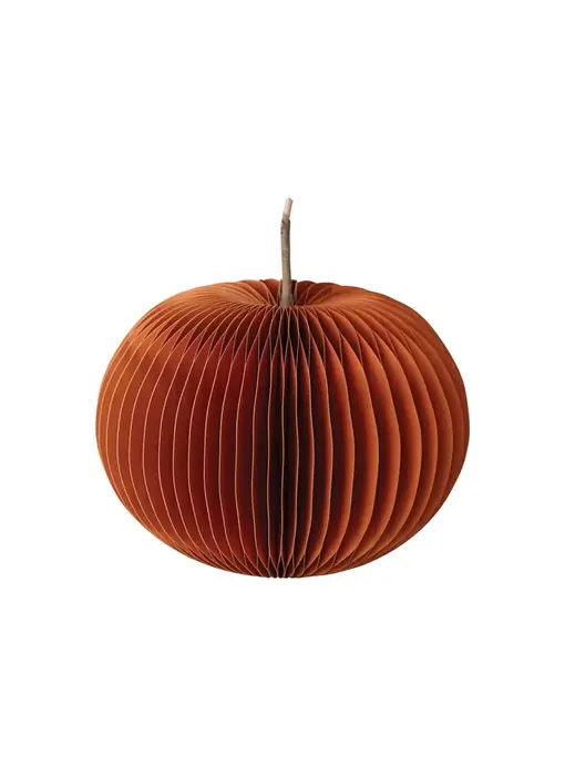 Recycled Paper Folding Honeycomb Pumpkin w/ Twig Stem, Orange Color; Large