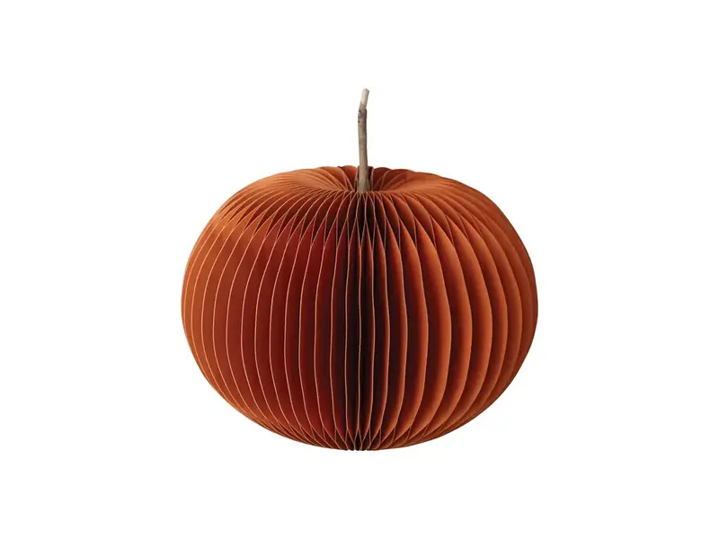 Creative Co-OP Recycled Paper Folding Honeycomb Pumpkin w/ Twig Stem, Orange Color; Large
