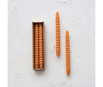 Pumpkin Shaped Taper Candles in Box, Orange Color, Set of 2 (unscented)