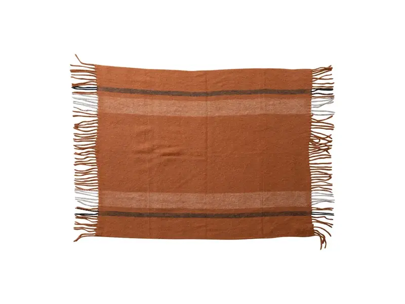Creative Co-OP Brushed Acrylic & New Zealand Wool Throw with Stripes & Fringe - Nutmeg