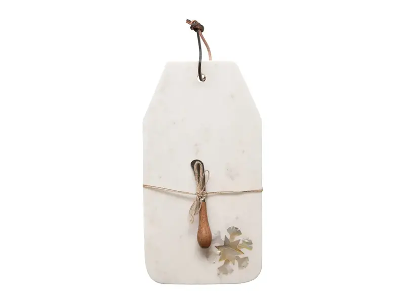 Creative Co-OP Marble Board w/ Snowflake Design & Canape Knife, Set of 2